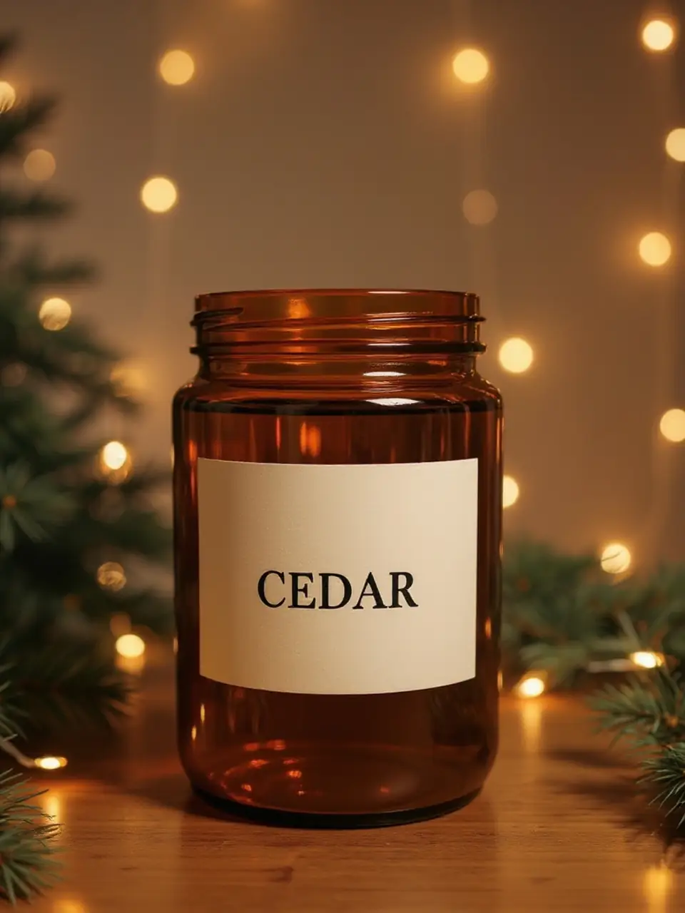 The same CEDAR candle with festive lights and space for sale text