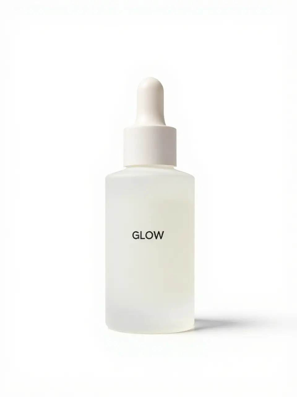 The same GLOW serum bottle on a pure white background